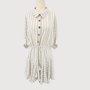 AAKAA Dress Boho Handkerchief Hem Ivory Stripe M